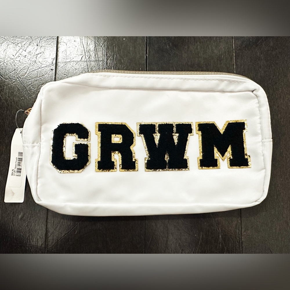 GRWM Chenille Letter Makeup Bag – White Nylon – NWT